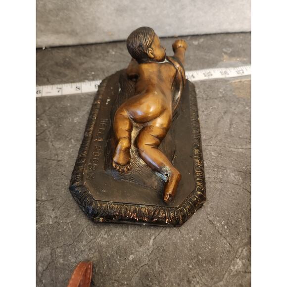 Bronze‎ Crawling Baby Signed Della Robbia Italian Bronze Laying Cherub on Pillow - Picture 8 of 9
